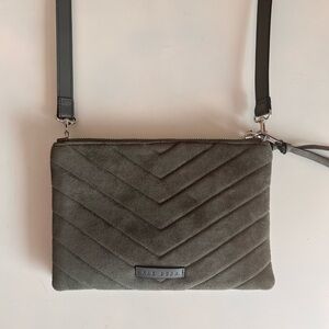 Rae Dunn Olive Green Quilted Crossbody Faux Suede Bag
